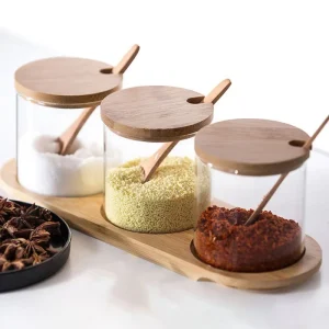 Kit Porta Condimentos com Base em Bambu