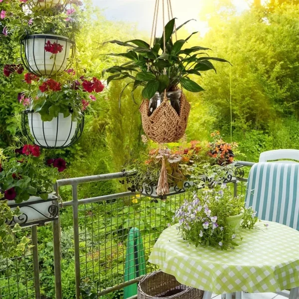 Suporte de Plantas Suspenso em Macramê